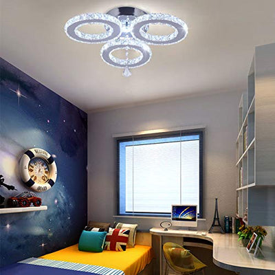 LED Kristall Pendelleuchte 33x8,9 cm 3 Ringe Kristall Kronleuchter Unterputz Beleuchtung Leuchte für Schlafzimmer Hobby Wohnzimmer (Kaltweiß)