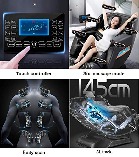 YUYTIN Floating Thai Dehnung Zero Gravity Design Elektrischer Massagestuhl mit High-Fidelity Bluetooth-Lautsprecher, Multidimensions-Airbag-Massage für Ganzkörpermassagestuhl, luxuriös,A