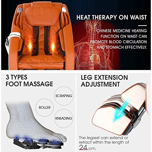 Lzour Massagestühle Ganzkörper- und Lehnsessel, Null-Gravity-Massagestuhl, Airbags Shiatsu-Massage-Stuhl-Liegestühler mit Heiz- und Fußwalze,Orange