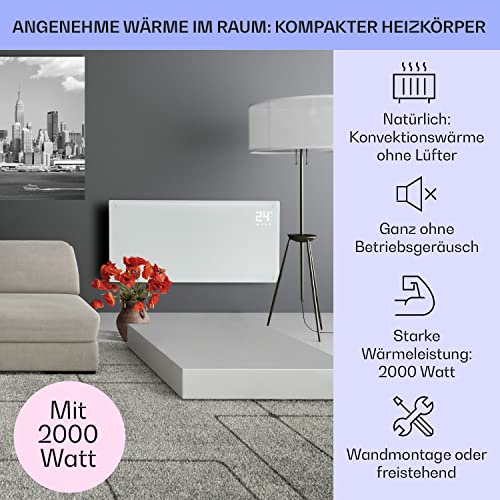 Klarstein Elektroheizung, Konvektor-Heizung mit Bodenrollen, Mobile Elektroheizung Energiesparend, Schlanke, Leise Heizung Elektrisch, Standgerät Heizkörper Elektrisch mit Thermostat, 2000 W