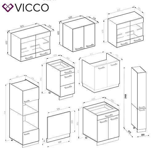 Vicco Küchenzeile Einbauküche Küchenschränke R-Line Weiß Küchenmöbel