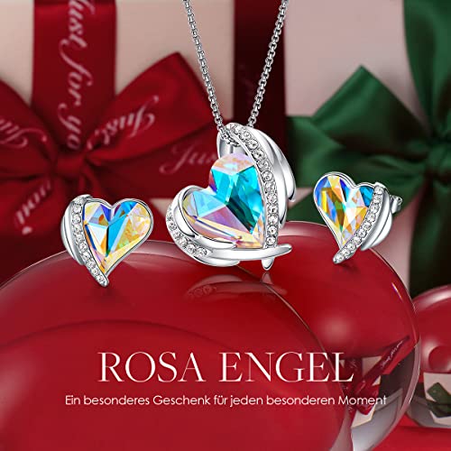 CDE Schmuckset Damen Geschenke für Frauen Herz Halskette Kette Ohrringe Set, Rosegold Schmuck Set mit Geschenkbox Valentinstag Jahrestag Geburtstag Muttertags Geschenk für Sie Freundin Ehefrau Mädchen