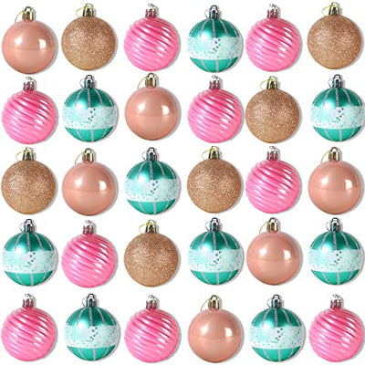 30 Stück Weihnachtskugeln Weihnachtsdeko Set Blau und Rose,6cm Kunststoff Weihnachtsbaumkugeln mit Aufhänger Christbaumkugeln Plastik Bruchsicher, Weihnachtsbaumschmuck Hängender Baumschmuck Set