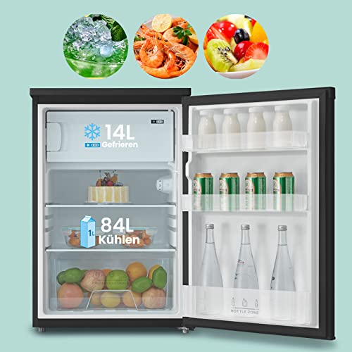 Comfee RCD141DK2 Kühlschrank mit Gefrierfach/98L Tischkühlschrank/Obst- und Gemüsefach/Temperaturregelung/LED Beleuchtung/39 dB/139 kWh/Jahr/Schwarz