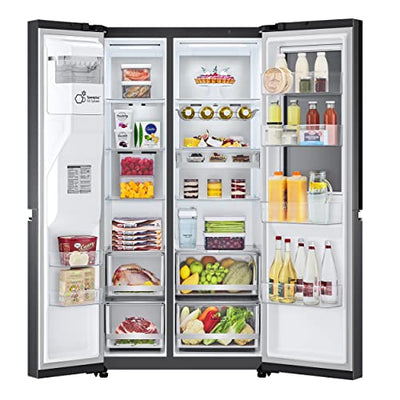 LG Electronics GSXV91MCAF Side-by-Side mit InstaView Door-in-Door | Eis-, Crushed Ice- und Wasserspender | 635 Liter Kapazität | Interner Wassertank 4L | Matt Schwarz Metallic