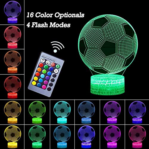 Fußball 3D Nachtlicht, Fußball Spielzeug für Jungen, 3D Illusion Lampe mit 16 Farben Ändern und Fernbedienung, Spaß Herren Gadget Geschenkideen, Geschenk für Kinder Mädchen Jungen