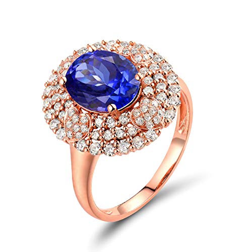 ANAZOZ 18K Rosegold Damen Ring 750, Rosegold 2.09 Karat Tansanit 0.71 Karat Diamant Ehering Damen Solitärring Größe 53 (16.9) AN1227 Echtschmuck