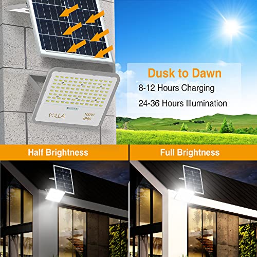 SOLLA 100W 6000K Solar Flutlichter, Superhell Solar Sicherheitsleuchten Outdoor IP66 Wasserdicht mit Fernbedienung, Dämmerung bis Morgengrauen Sensor, 500CM Kabel Solarleuchten für Scheune, Hof, Weg