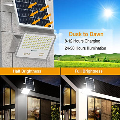 SOLLA 100W 6000K Solar Flutlichter, Superhell Solar Sicherheitsleuchten Outdoor IP66 Wasserdicht mit Fernbedienung, Dämmerung bis Morgengrauen Sensor, 500CM Kabel Solarleuchten für Scheune, Hof, Weg