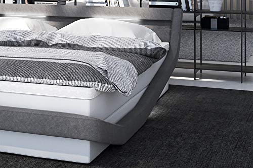 SalesFever Boxspringbett mit LED-Beleuchtung weiß grau inkl. Topper Arjona 180x200 cm