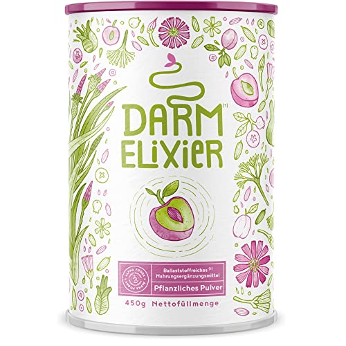 Darm-Elixier - Symbiotika mit Ballaststoffen und Alphabiom® Kulturen-Komplex, Flohsamenschalen, Inulin, Fenchel, Pektine, Klettenfrucht, Süßholzwurzel, Ohne Süßstoffe oder Aromen - 450 Gramm Pulver