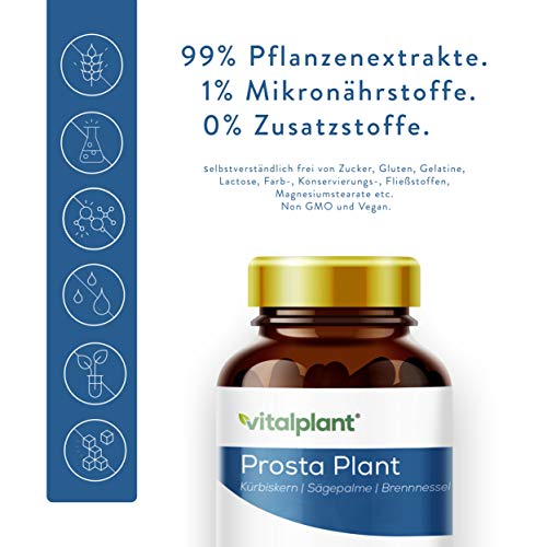 Vitalplant® Prosta Plant Kapseln im Braunglas | einzigartige Zusammensetzung aus Kürbiskernextrakt, Sägepalmenextrakt, Brennnesselwurzel