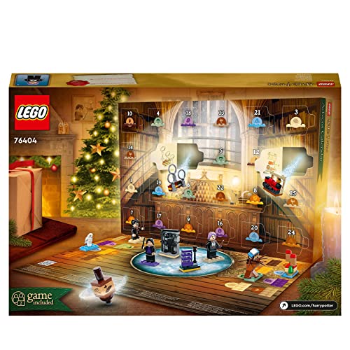 LEGO 76404 Harry Potter Adventskalender 2022 mit Brettspiel, 7 Minifiguren, Film-Szenen und Spielzeug Zubehör, magisches frühes Geschenk für Weihnachten