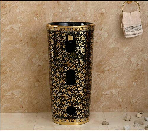 Waschbecken Gold Schwarz Runde Standwaschbecken Keramik Waschbecken mit Ständer Standwaschbecken