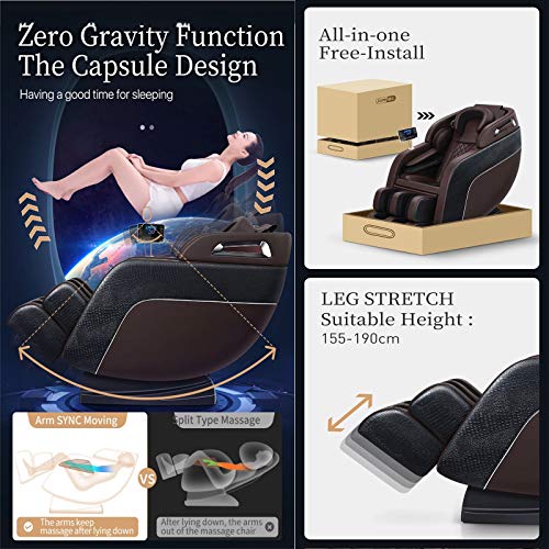 Lzour Ganzkörper-Airbags-Massagestuhl, Massagestuhl-Recliner mit Null-Gravity, Ganzkörper-Luftdruck, Bluetooth, Hitzel- Fußwalze enthalten