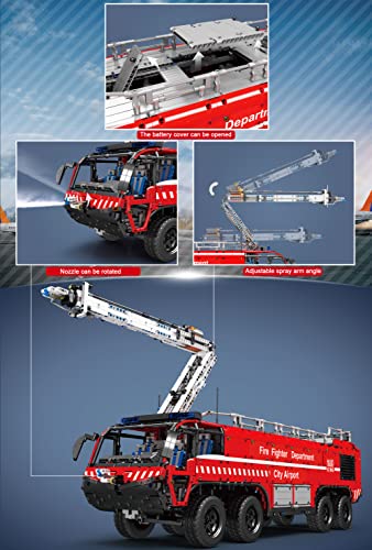 FigureArt Mould King 19004 Technik Flughafen Rettungsfahrzeug LKW Bausatz, 6653 Teile mit 13 Motoren Fernbedienung Wasserspray Technik Pneumatik Klemmbausteine Kompatibel mit Lego Technik