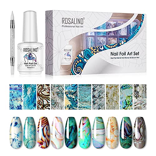 ROSALIND Transferfolie Nägel Marmor 10 Blatt Nagel Aufkleber sticker Nail Art Transferfolie Sticker Holographische Nail Wraps Aufkleber Kit Nagelfolie Transfer für Nailart Folie Transfer