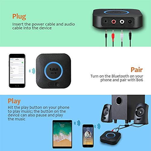 1Mii B06 Plus Bluetooth HiFi Empfänger, drahtloser Audio Adapter, aptX Geringe Latenz Bluetooth 5.0 Receiver mit 3D Surround arbeitet mit Smartphones und Tablets für Stereoanlage Lautsprecher