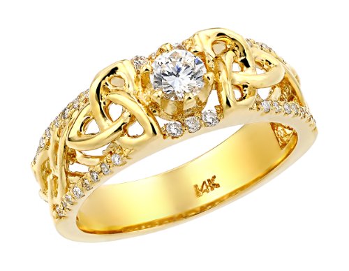 Damen Ring/Verlobungsring/partnerring/Ehering 14 Karat Gelbgold keltisch Knote Diamant Ring