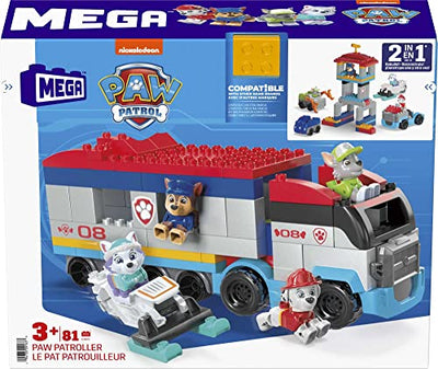 MEGA HJN73 - Paw Patrol Bauset, Paw Patroller mit Figuren von Chase, Marshall, Rocky und Everest sowie 76 großen Bausteinen und Teilen, Spielzeug-Geschenkset für Kinder ab 3 Jahren