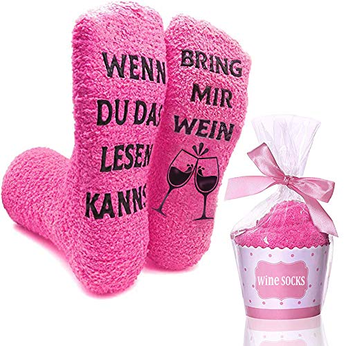 Kuschelsocken, Damen Lustige Socken Geschenke für Frauen Weinliebhaber, Wenn du das lesen Kannst Bring mir Wein Antirutsch Fun Socken Witzige Geburtstagsgeschenk für Freundin Valentinstag Muttertag