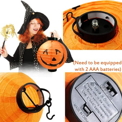 Chimoo Halloween Laterne,4 Stück Led Papierlaterne Batterie Halloween Papier Lampion für Kinder Rund 3D Faltbar Lampenschirm Papier Lampions Ideal für Outdoor/Junge Mädchen Kinder/Partydekorationen