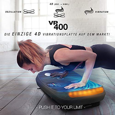 Messe-Neuheit 2021! 4D Vibrationsplatte VP400 im Curved Design + Trainings-Videos,Color Touch Display, Riesen Fläche, Smart LED Technologie + Remote-Watch, Trainingsbänder, Übungsposter & Schutzmatte