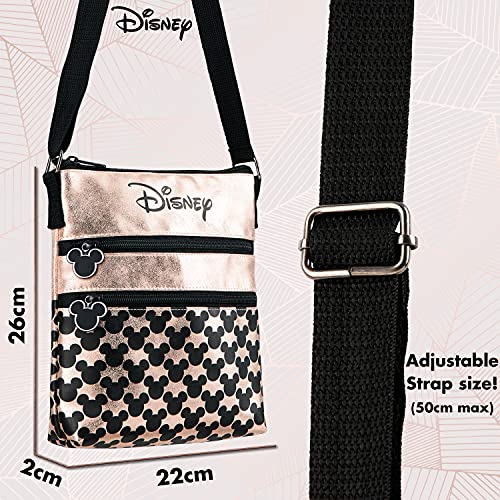 Disney Umhängetasche Damen und Teenager, Mickey Mouse und Minnie Mouse Tasche Damen, Kleine Umhängetasche Damen (Roségold)