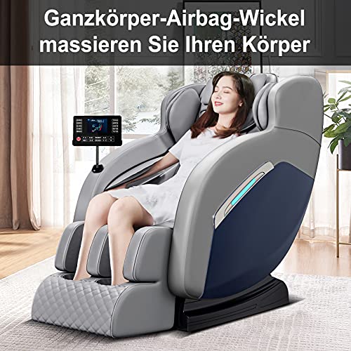 AJDOLL Massagesessel Ganzkörpermassage,Multifunktionaler Ganzkörper-Elektrischer Shiatsu-Massagestuhl mit Heizung und Fußroller für Zuhause und Büro (grau)