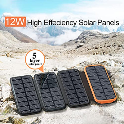 CONXWAN Solar Powerbank 26800mAh Solarladegerät mit 4 Solarpanel und 3 Ausgängen, USB C Externer Akku Tragbares Ladegerät für Outdoor Camping, Wandern