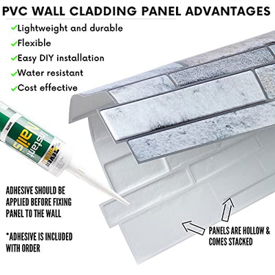 Wandverkleidung aus Naturgranit in Steinoptik, PVC, grau, 20 Stück, 9,37 m² | 100,86 m² – echte Steinziegel Schieferoptik und Haptik – Kunststoff 3D Wandverkleidung