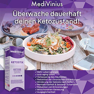 KETOSTIX® 100 Stück für sofortige Ketose Messergebnisse I Keton Teststreifen für die effektive Keto Ernährung und Diät I Ketosticks, Keton Sticks Urin