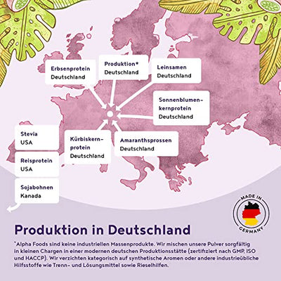 Vegan Protein - BLAUBEERE - Pflanzliches Proteinpulver aus Reis, Lupinen, Erbsen, Chia-Samen, Leinsamen, Amaranth, Sonnenblumen- und Kürbiskernen - 600 Gramm Pulver