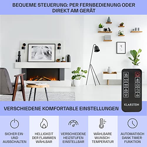 Klarstein Elektrokamin, Elektro Heizungen für Wohnzimmer & Innenräume, Elektrischer Kamin mit LED Flammen, Kamin mit Fernbedienung, Elekrokamin, App-Funktion Temperaturregelung, Heizung 2000 W