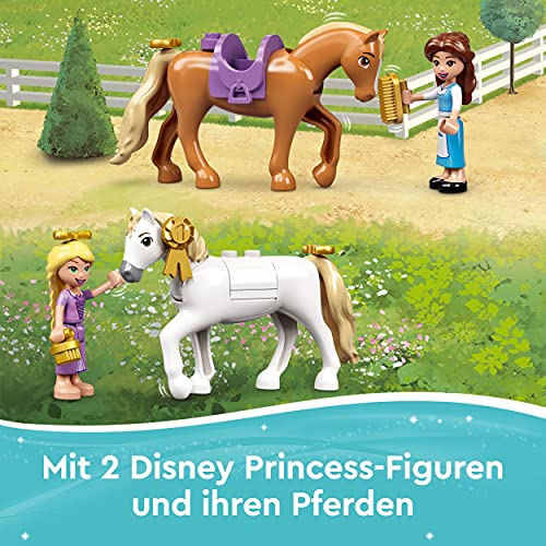 LEGO 43195 Disney Princess Belles und Rapunzels königliche Ställe, Bauspielzeug für Kinder ab 5 Jahren mit Pferd- und Minipuppen-Figuren