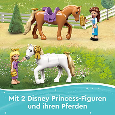 LEGO 43195 Disney Princess Belles und Rapunzels königliche Ställe, Bauspielzeug für Kinder ab 5 Jahren mit Pferd- und Minipuppen-Figuren