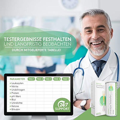 MediVinius® - Urin Teststreifen mit 10 Indikatoren | 50 Stück für sichere Ergebnisse - Diabetes & Ketose Test für Harnzucker & Glukose Erkennung