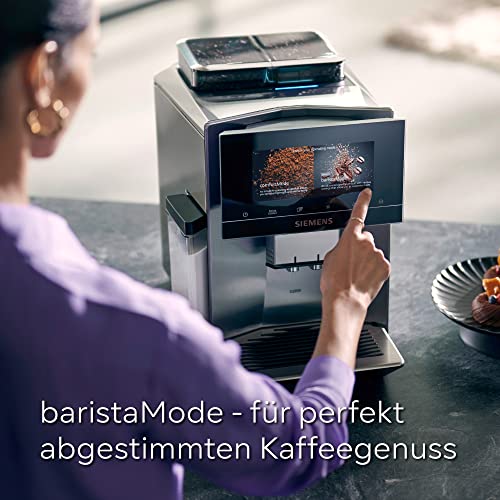 Siemens Kaffeevollautomat EQ900 TQ907D03, App-Steuerung, Full-Touch Display, Barista-Modus, Geräuschreduzierung, bis zu 10 Profile, automatische Dampfreinigung, 2 Bohnenbehälter, 1500 W, edelstahl