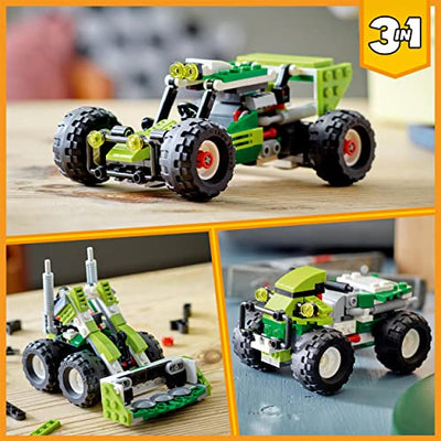 LEGO 31123 Creator 3-in-1 Geländebuggy, Quad, Kompaktlader, Spielzeug-Fahrzeuge für Kinder ab 7 Jahre, Bagger, Spielzeugauto