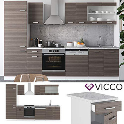 Vicco KÜCHE R-LINE 300 cm KÜCHENZEILE KÜCHENBLOCK EINBAUKÜCHE – EDELGRAU