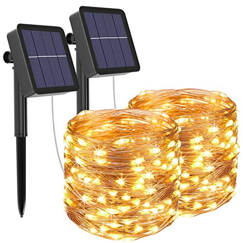 [2 Stück] Solar Lichterkette Aussen, Litogo 12M 120 LED Lichterkette Außen Wasserdicht KupferDraht 8 Modus Solarlichterkette Deko für Garten, Balkon, Terrasse, Tor, Hof, Hochzeit, Party (Warmweiß)