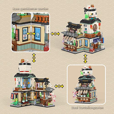 QLT Japanisch Straßenansicht Izakaya Shop Mini Bausteine, MOC Creative STEM Japanisch Toys Friends mädchen Model Set, 789 PCS Klemmbausteine Haus Toy Gift (Nicht kompatibel mit Lego Bausteine)