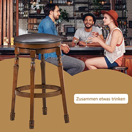 COSTWAY Drehbarer Barhocker 2er Set, Drehhocker mit um 360° drehbarem Sitz, Retro Barstuhl mit Fußstütze, gepolsterter Rundhocker, Bistrohocker aus Naturholz, für Küche Kneipen Cafés (74 cm hoch)