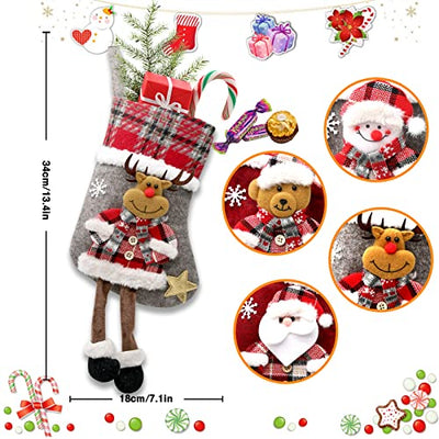 Weihnachtsstrumpf Set 4 Stück 34cm, Nikolausstiefel Nikolausstrumpf für Weihnachtsdeko, Weihnachten Christmas Stocking für Weihnachtsbaum Kamin Deko, Weihnachtssocken für Weihnachten Geschenke