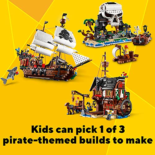 LEGO 31109 Creator 3-in-1 Piratenschiff, Taverne oder Totenkopfinsel Spielzeug Set, Piratentaverne, Pirateninsel