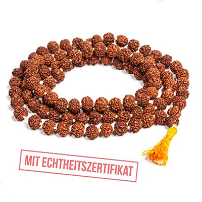 NATOVI Rudraksha Mala mit ECHTHEITSZERTIFIKAT & Mantra Meditations Anleitung - Set für innere Ruhe & Entspannung