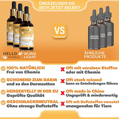 NEU: HelloAnimal® Wurm Liquid vegan für Tiere wie Hunde, Katzen, Kaninchen, & Geflügel - natürliches Mittel aus Kräutern für Magen und Darm bei WURMBEFALL - 50 ML