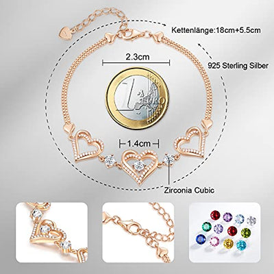 CDE Armbänder für Damen 925 Sterling Silber Herz Rosegold Geburtsstein Armband Geschenk Schmuck für Frauen mit 5A Kubik Zirkonia Geburtstag Weihnachts (Rosegold - April)