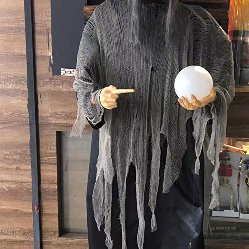 INSISTON Halloween Deko Garten 1.8m Animierte stehende Hexe mit Langen Haaren, Animierter Grim Reaper, Augen Glänzend Sound Gesteuerte, für die gruseligste Dekoration zu Halloween