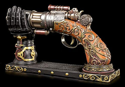 Figuren Shop GmbH Steampunk Deko Pistole mit Hand-Halterung | Fantasy Waffe Veronese